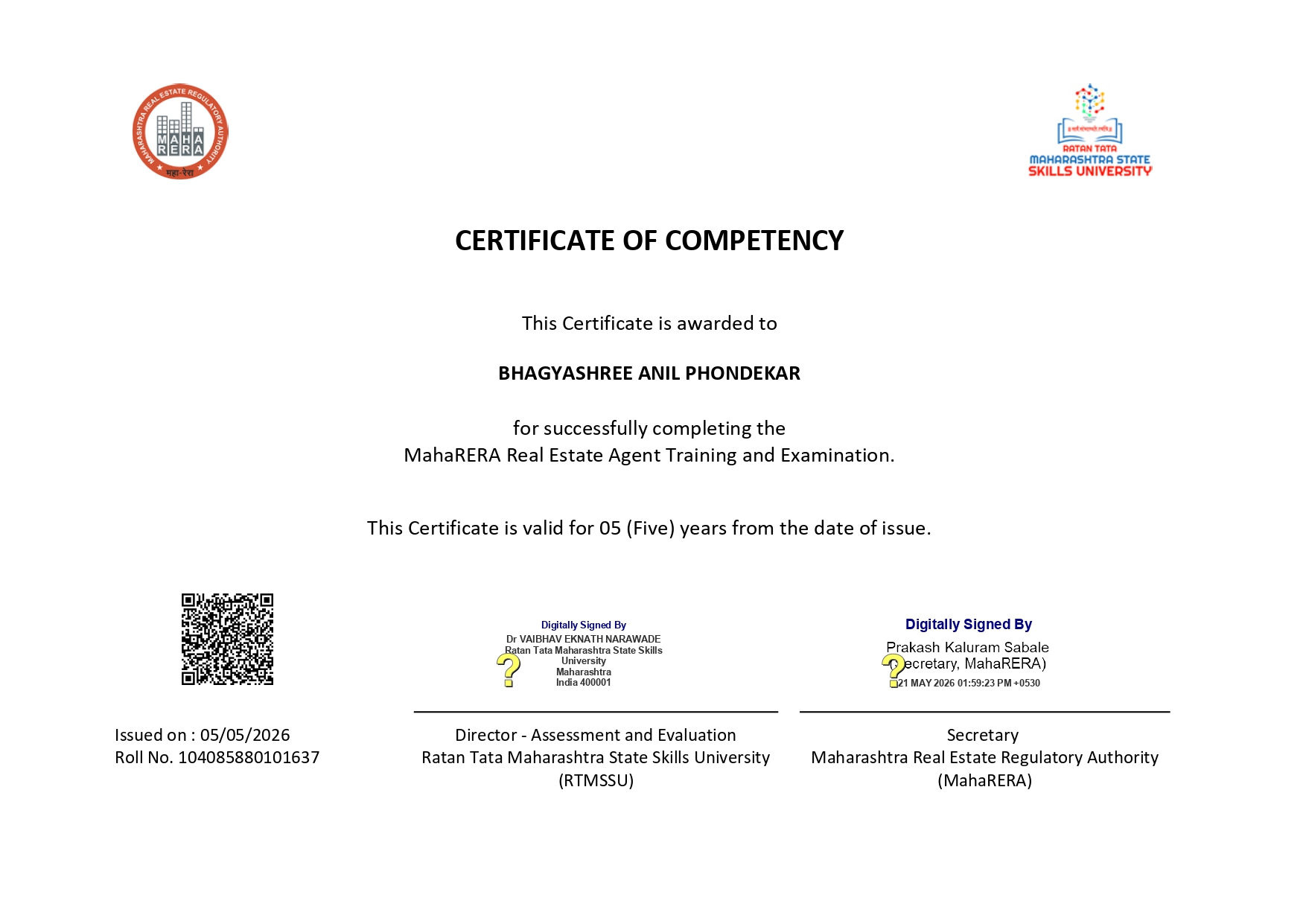 Savlee Estate RERA registration certificate